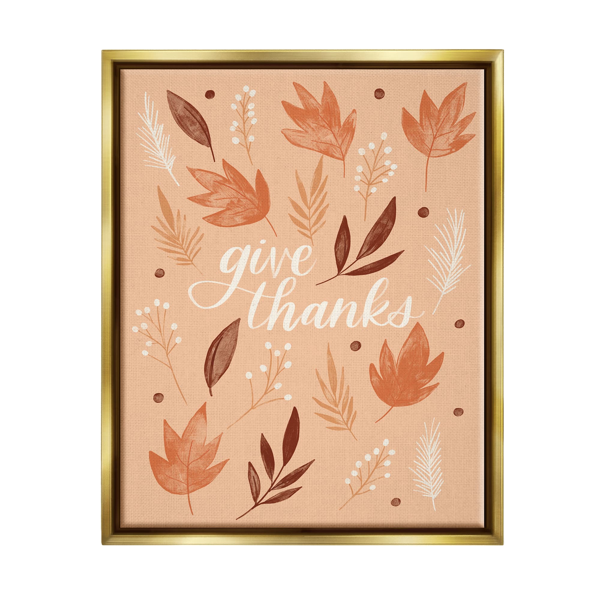 Stupell Industries Give Thanks Autumnal Leaves Framed Floater Canvas Wall Art